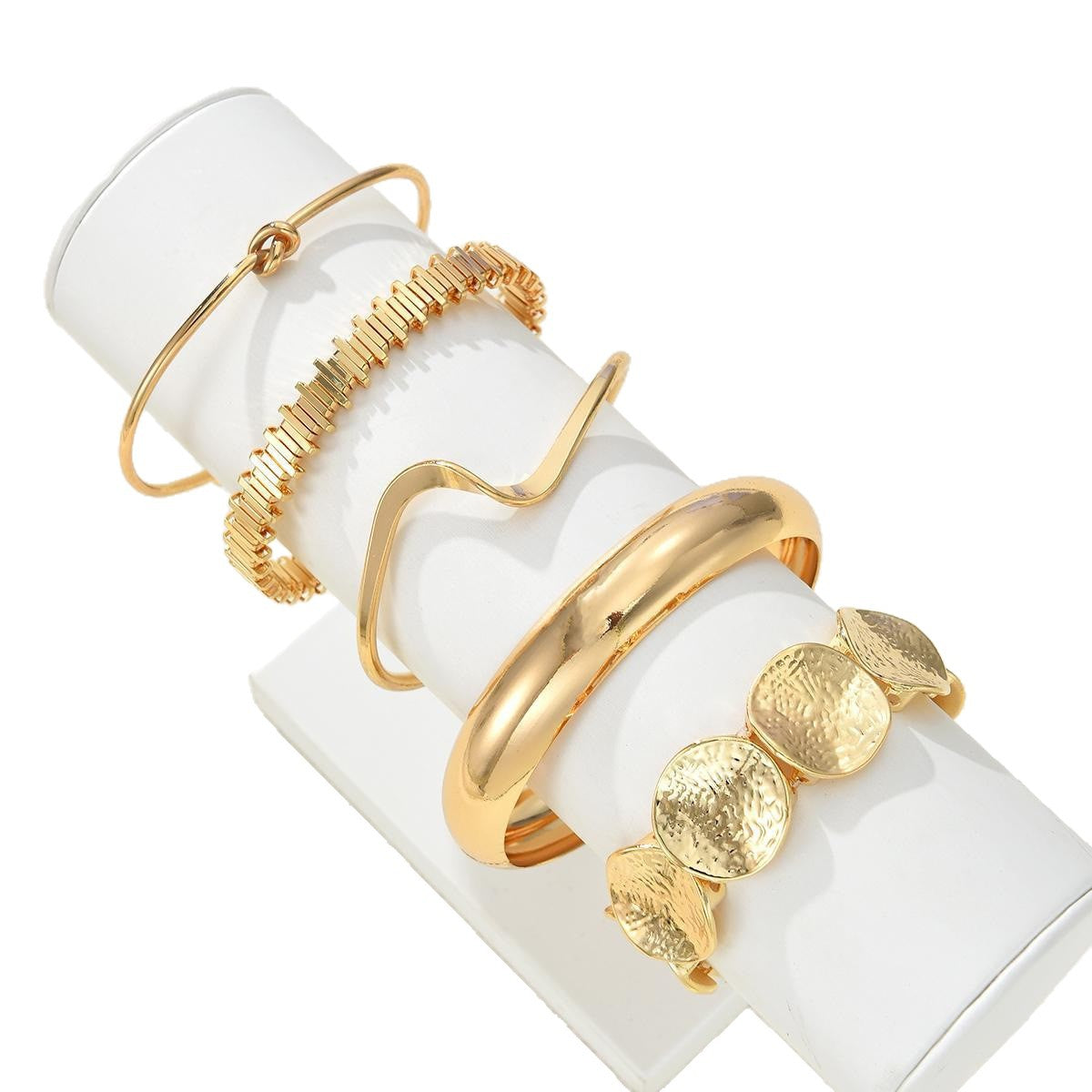 Exaggerated Leaf Glossy Open Bracelet  Irregular Striped Cuff Bangle for Women
