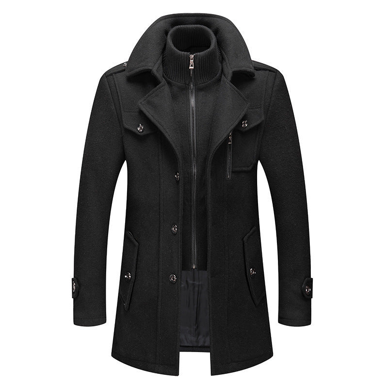 Men’s Double Collar Wool Blend Coat – Business Casual Winter Overcoat