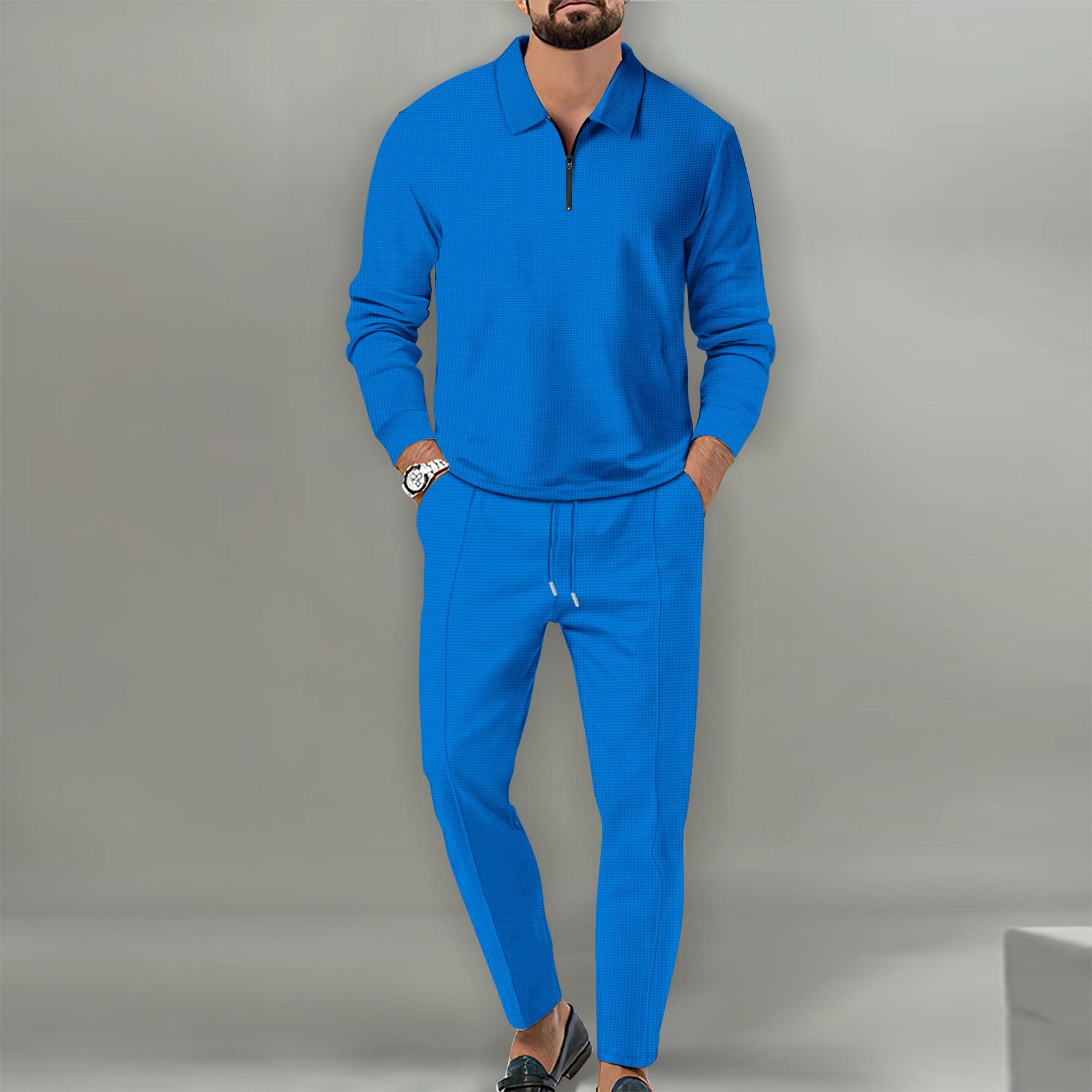 Men's 2024 Waffle Knit Zipper Athletic Set