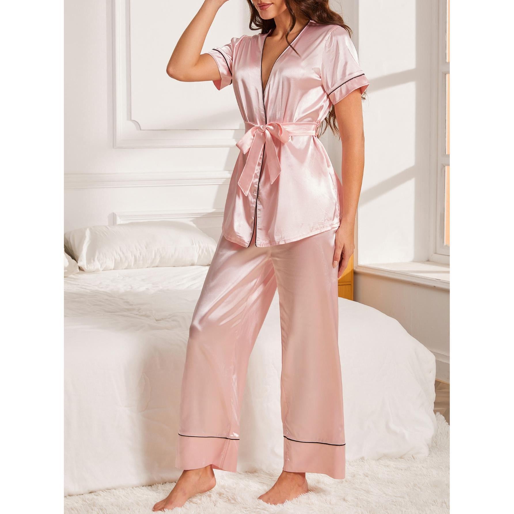 Thin striped short-sleeved dressing gowns bathrobe