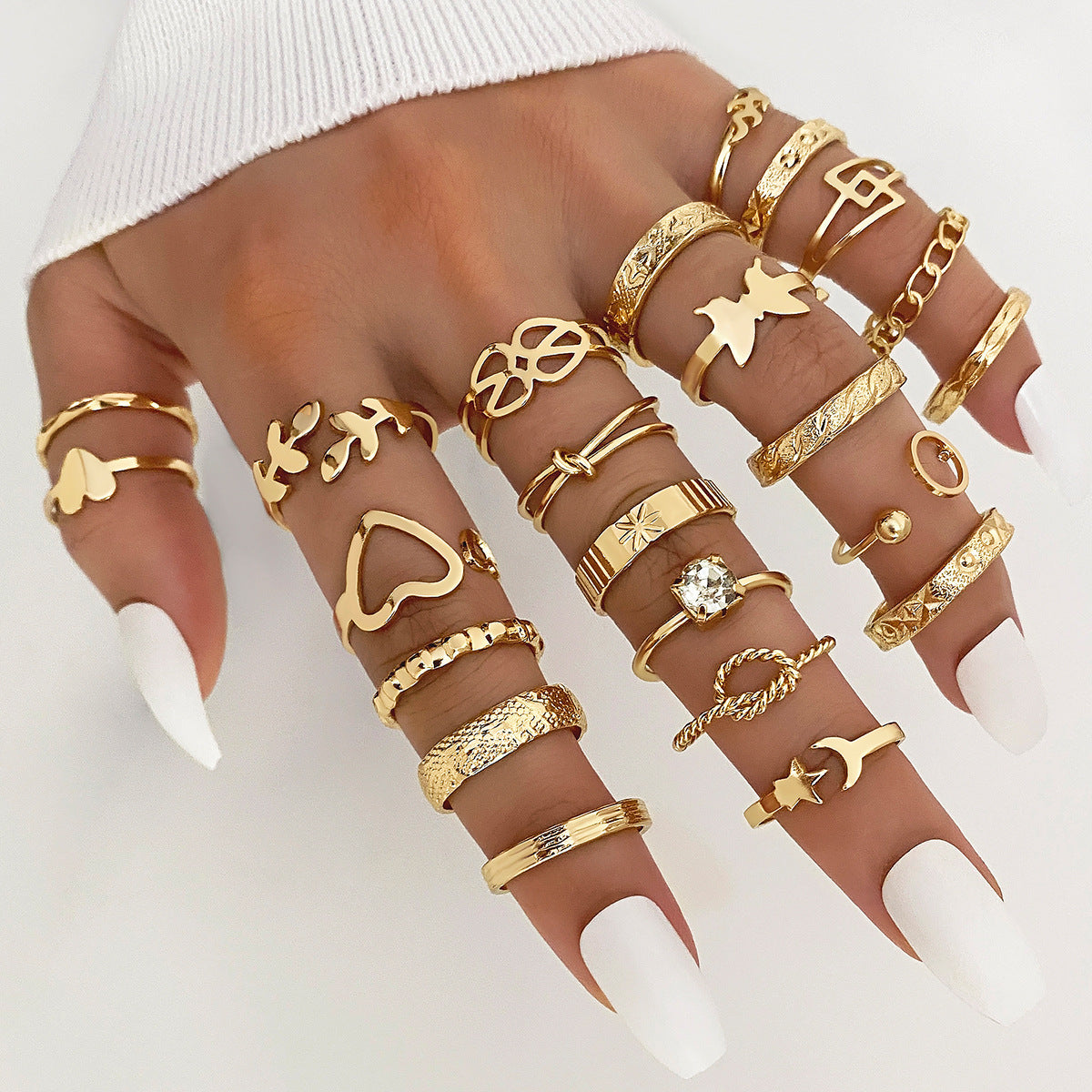 Butterfly ring opening multi-joint ring set 22 pieces love ring female design sense niche