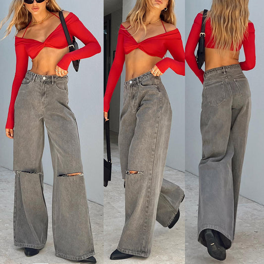 High-waisted loose wide-leg  pants