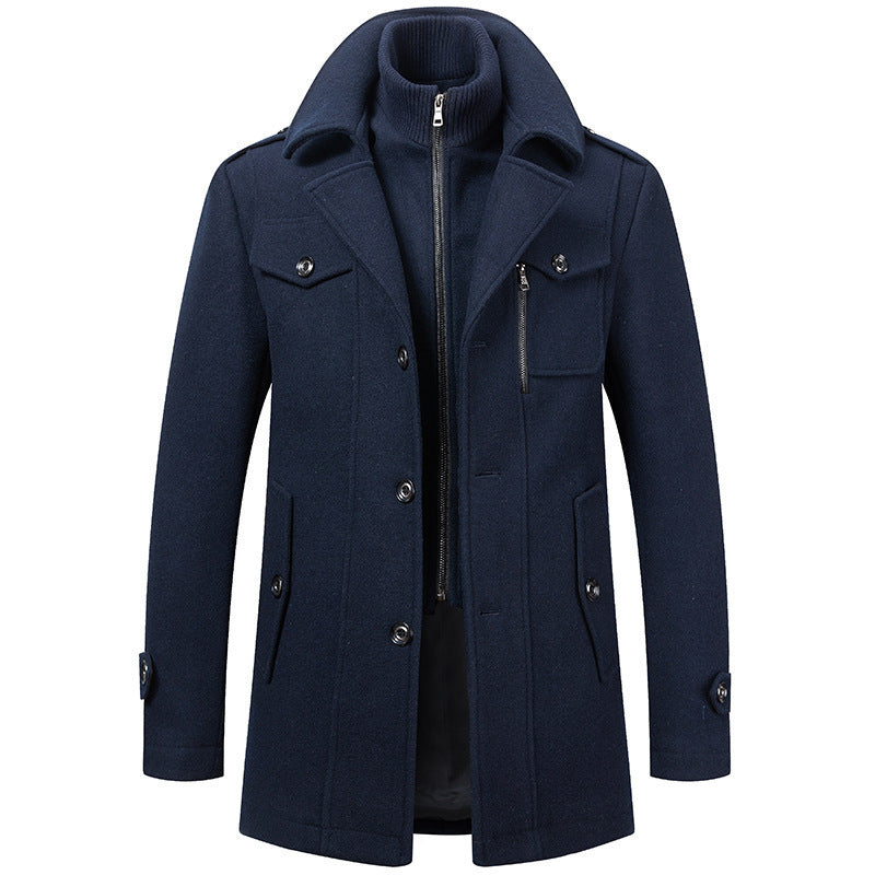 Men’s Double Collar Wool Blend Coat – Business Casual Winter Overcoat