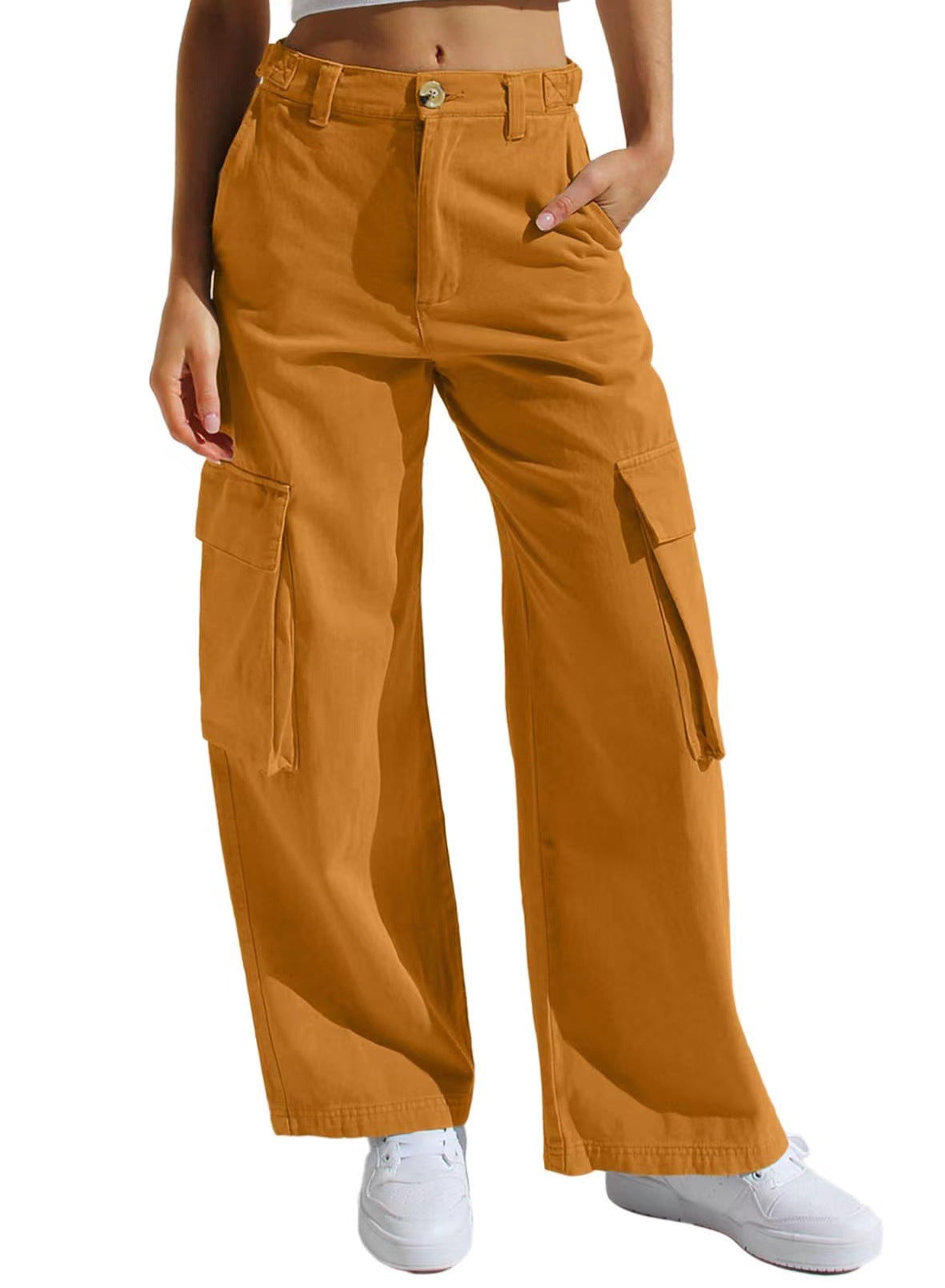 Multi-color straight pocket cargo trousers women