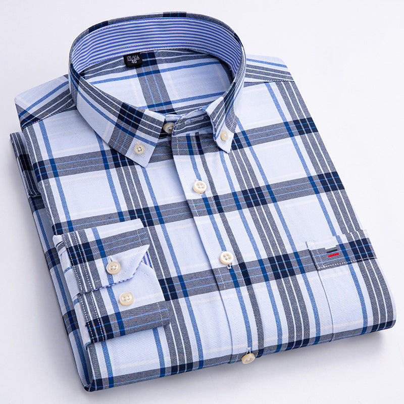 Men's 100% Cotton Oxford Plaid Shirt  Plus Size, Long Sleeve