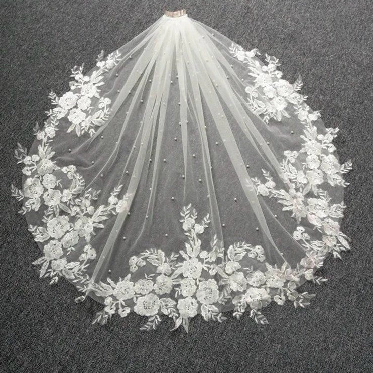 Pearl Embroidered Short Bridal Veil