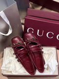 Sheepskin Horsebit Ballet Flats  Retro Little Red Mary Jane Shoes