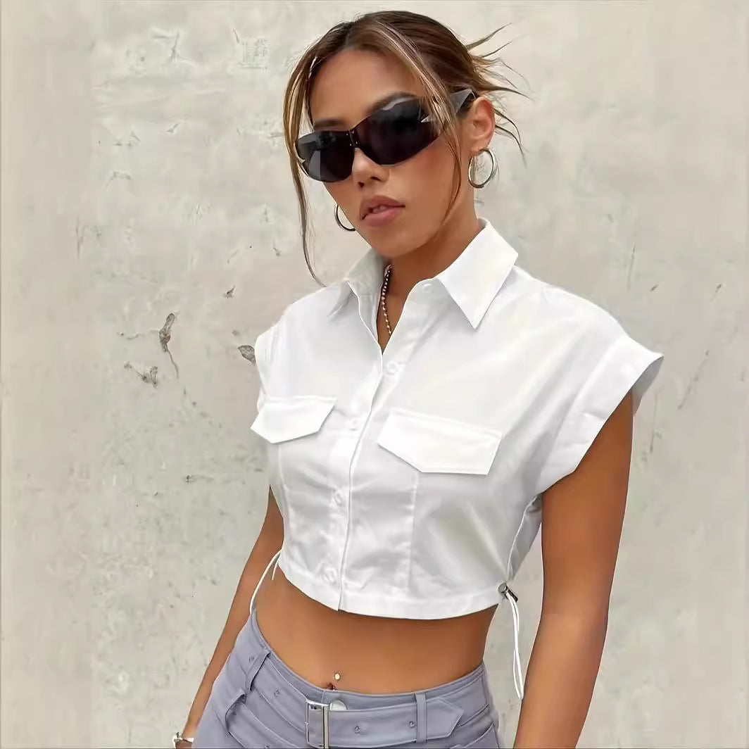 Front drawstring short top