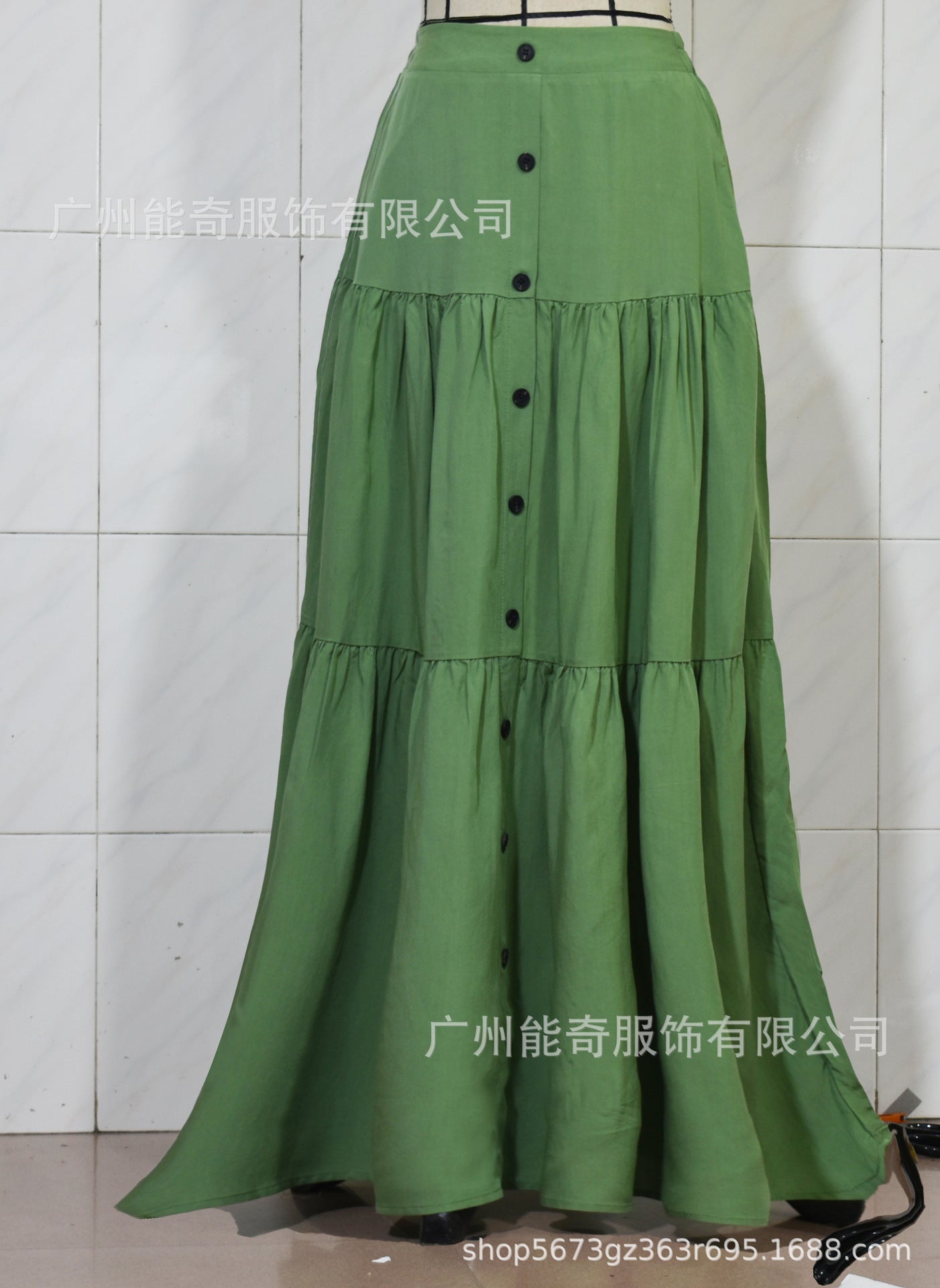 Women's Button-Front Elastic Waist Long Cake Skirt