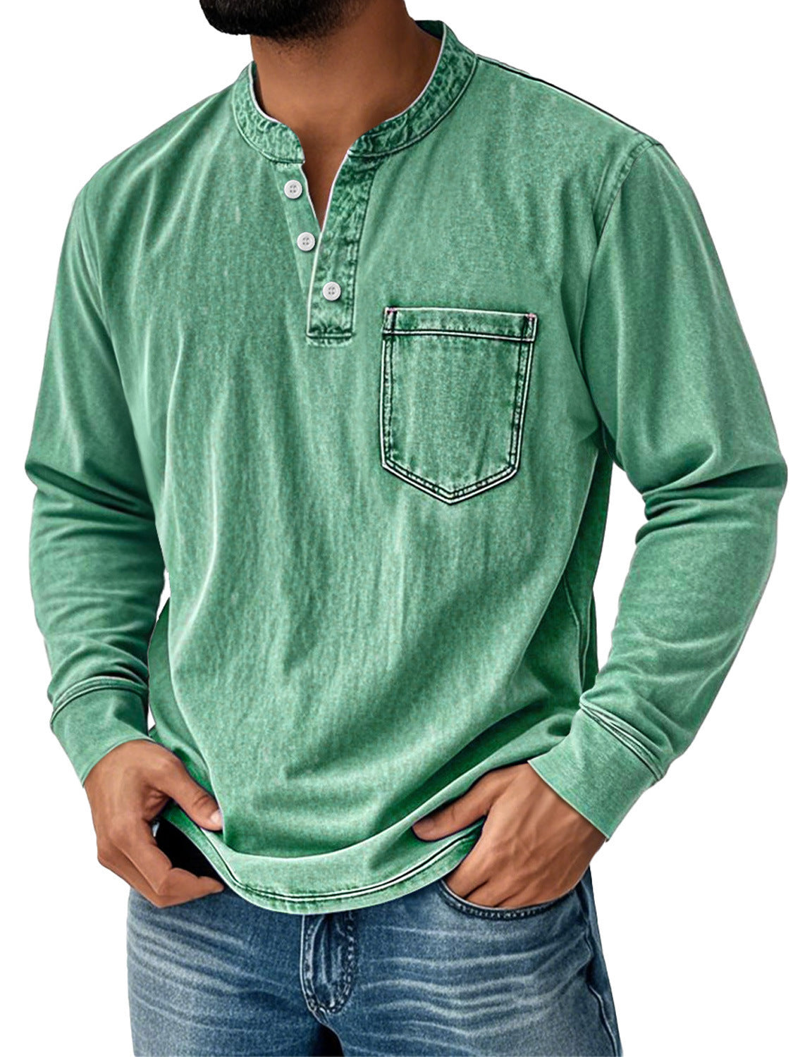 Mens 3D Print Semi-Zip Long Sleeve Polo Shirt