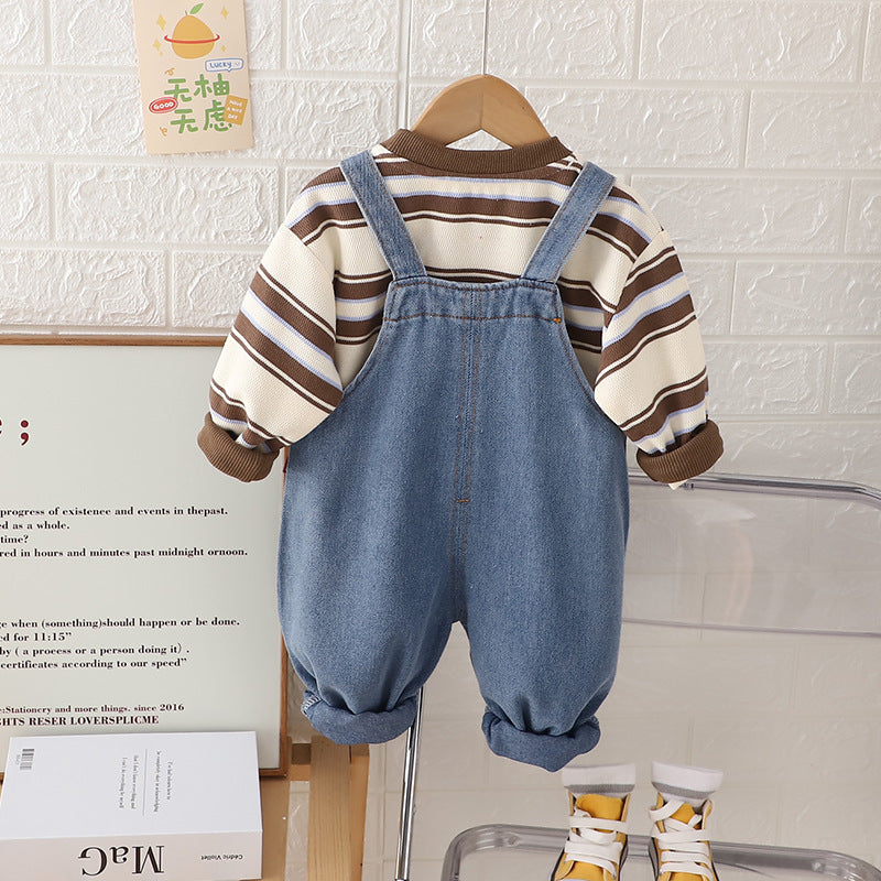 Pineapple Striped Romper Two-Piece Set  Playful Spring & Autumn Outfit for Babies & Toddlers (0-4 Years)