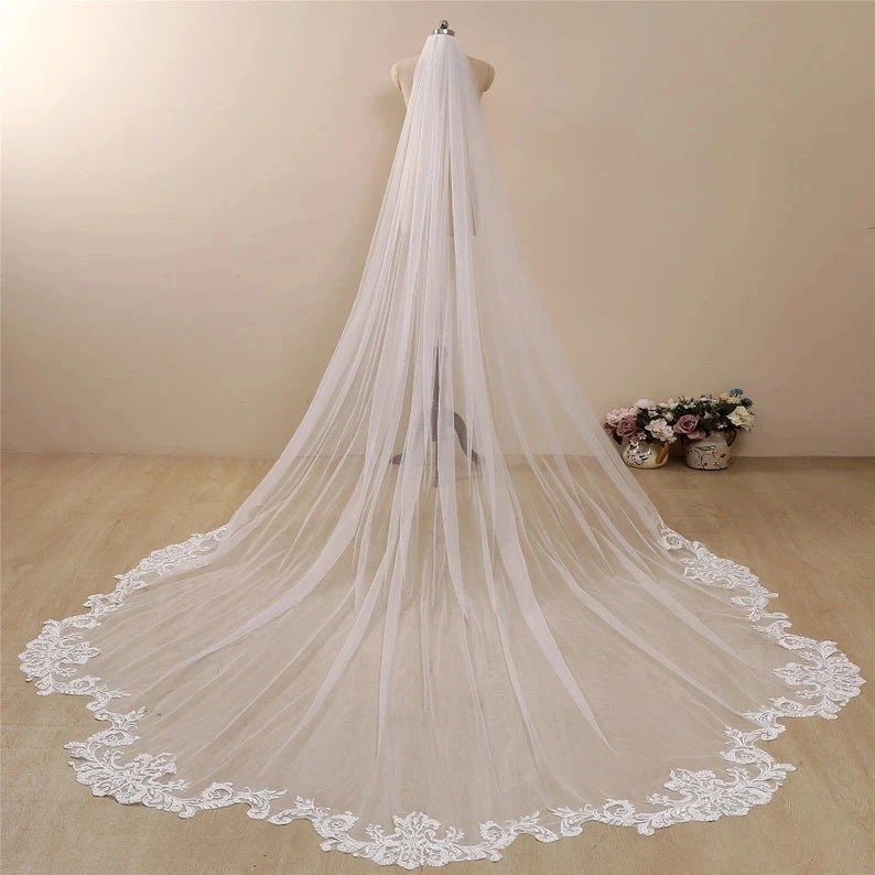 Elegant Lace Bridal Veil with Train