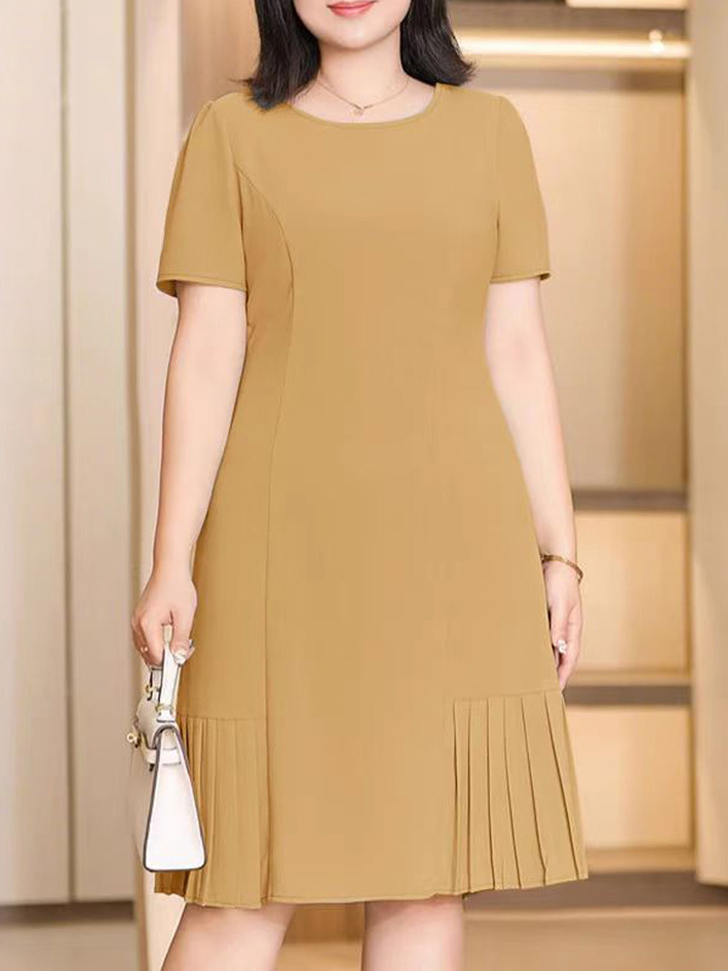 Women's Casual Neck Pleated A-Line Dress