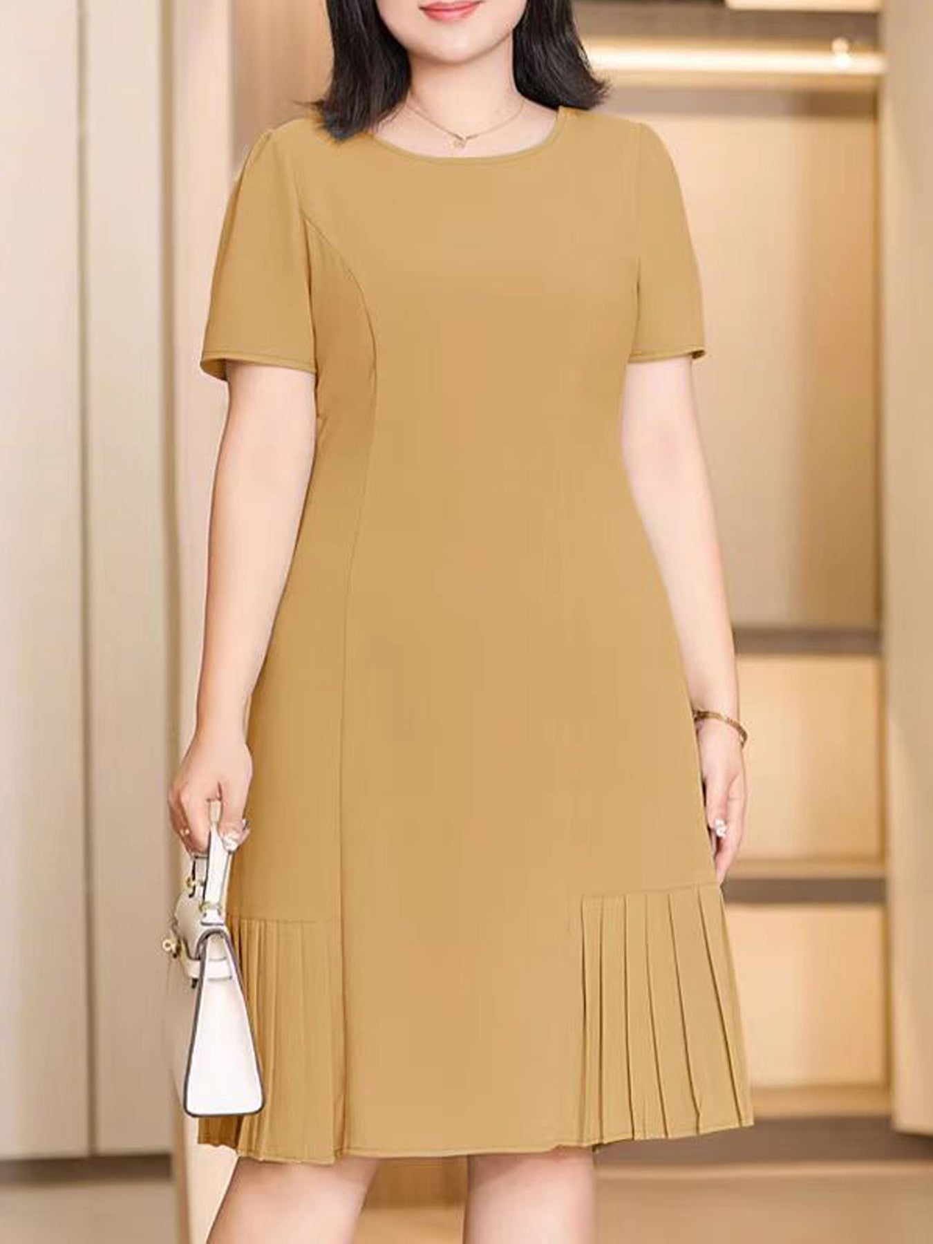Women's Casual Neck Pleated A-Line Dress