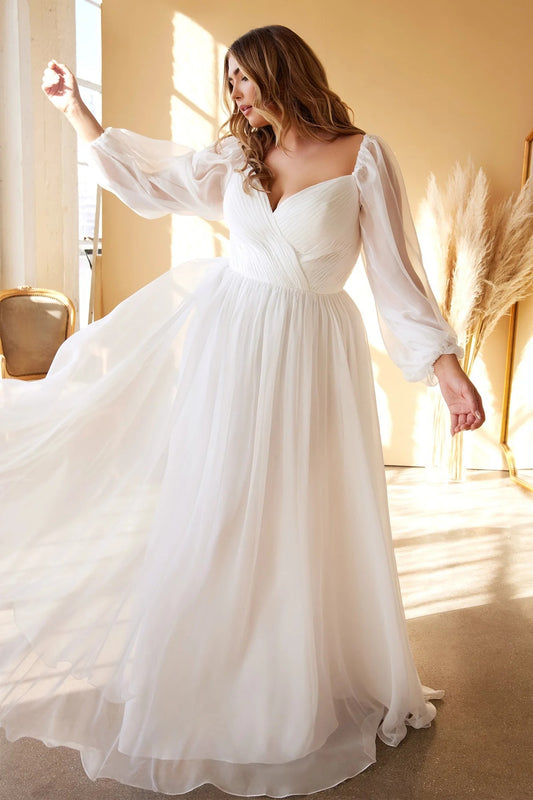 Women's chiffon long-sleeved dress with pleats and slim one-shoulder banquet dress