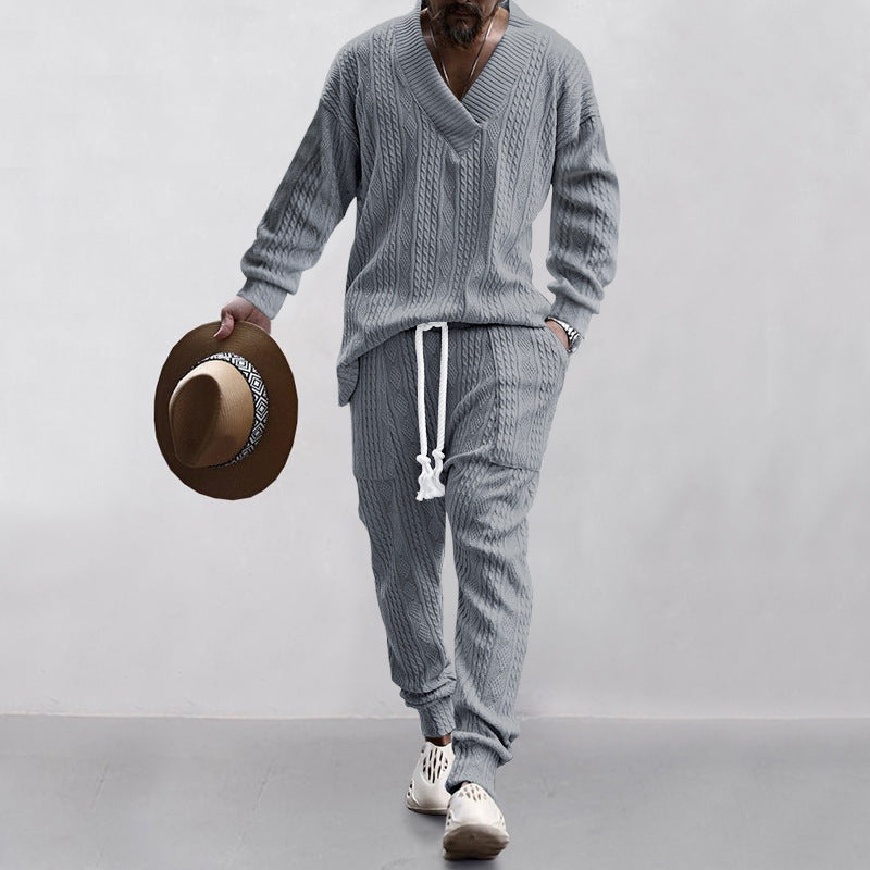 Men's V-Neck Jacquard Knitwear & Casual Sports Suit  Fall/Winter Fashion