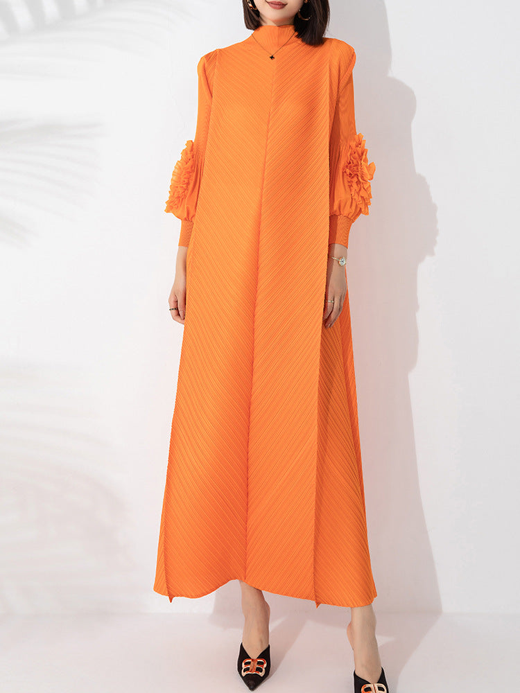 Womens Pleated Maxi Dress  Elegant Loose Fit