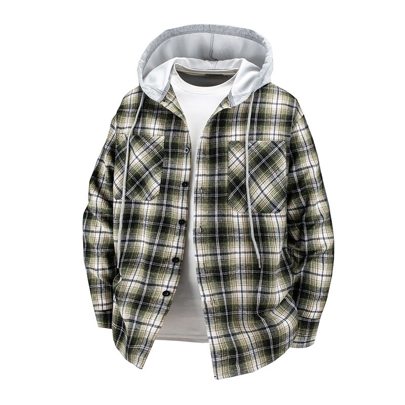 Japanese Trendy Hooded Plaid Shirt Jacke