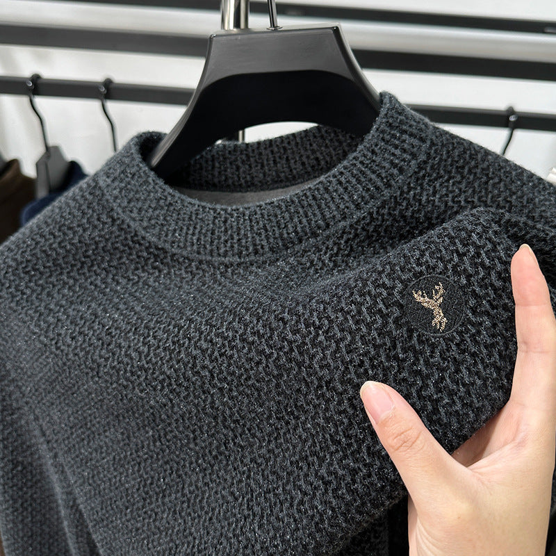 Men's Winter Fleece Pullover Sweater  Warm Round Neck Casual Sweatshirt