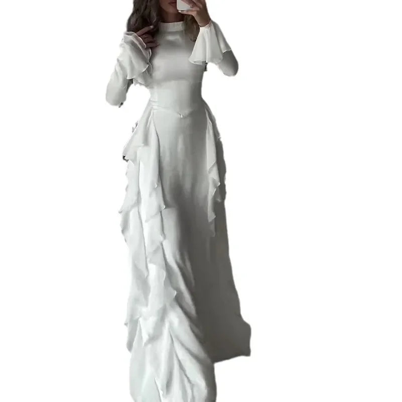 Elegant Autumn Bell Sleeve High-Waisted Dress for Women