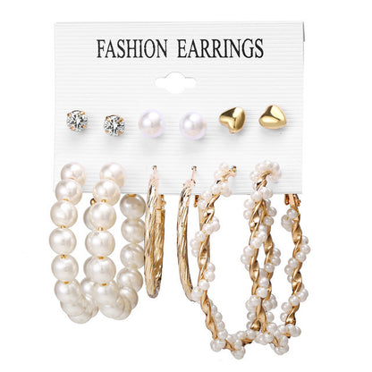 Set Pearl Crystal Stud Earrings