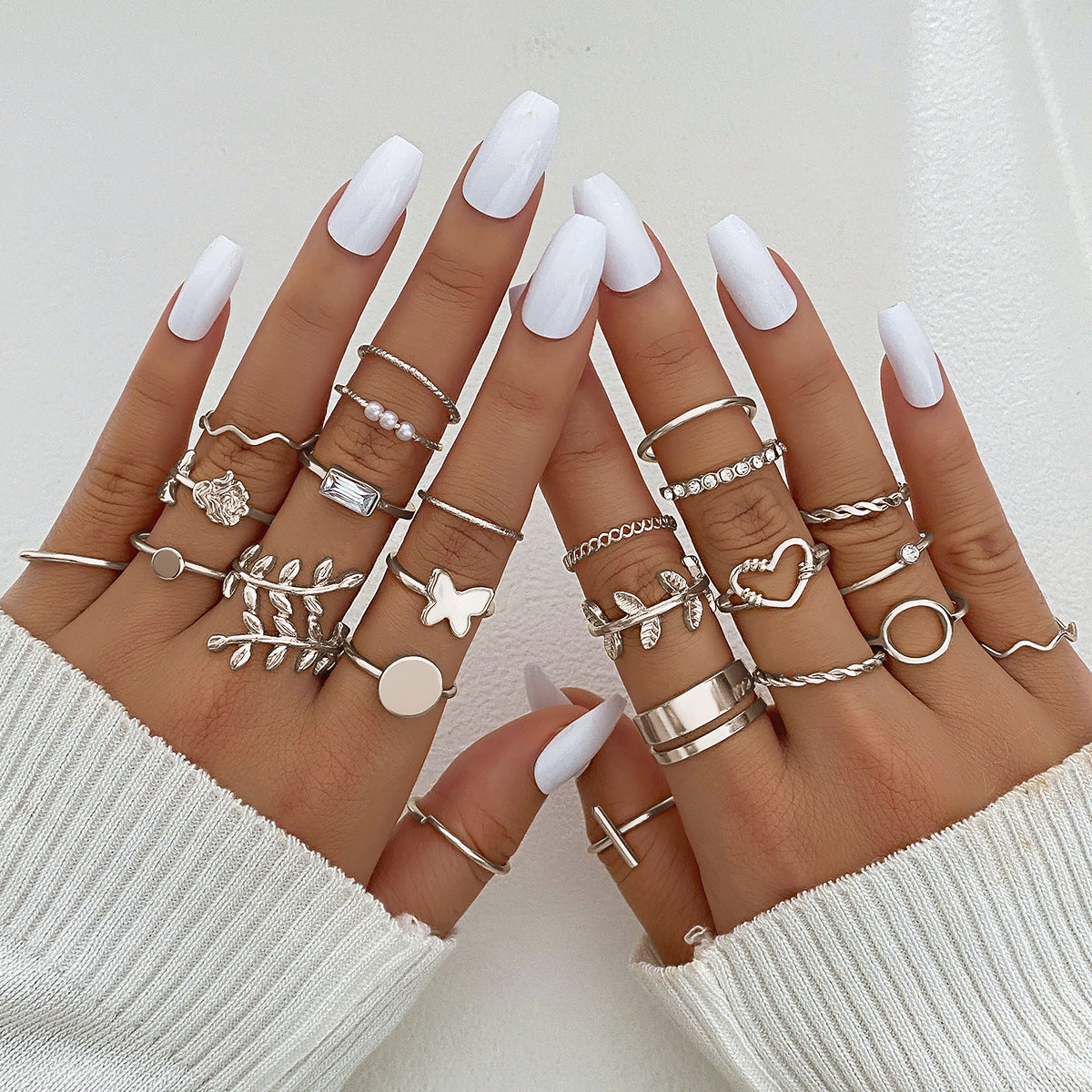 Butterfly ring opening multi-joint ring set 22 pieces love ring female design sense niche