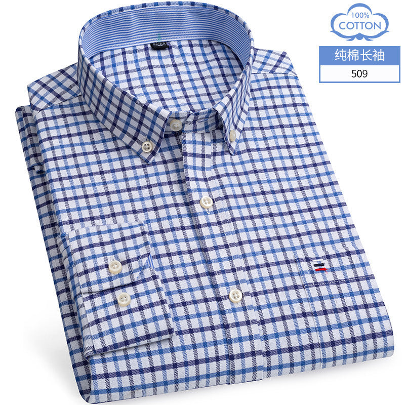 Plus Size Men's Plaid Cotton Oxford Shirt  Spring/Autumn Casual