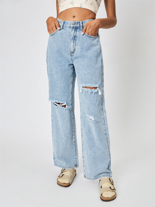 Black classic ripped straight denim pants