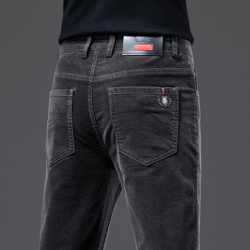 Men’s Corduroy Dad Slacks –  Autumn Loose Straight Striped Fleece Trousers