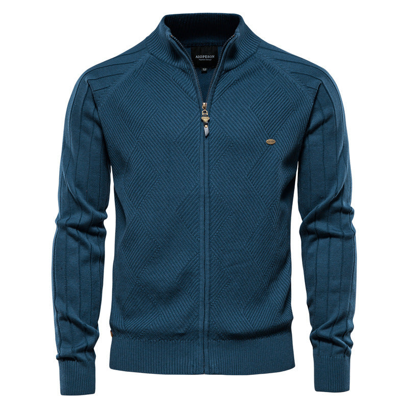 Mens Korean Style Color Block Knit Sweater Jacket