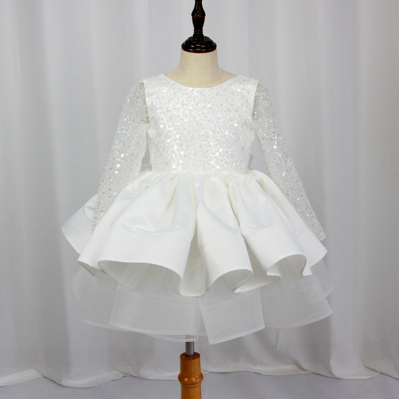 Long Sleeve Sequin & Tulle Princess Gown