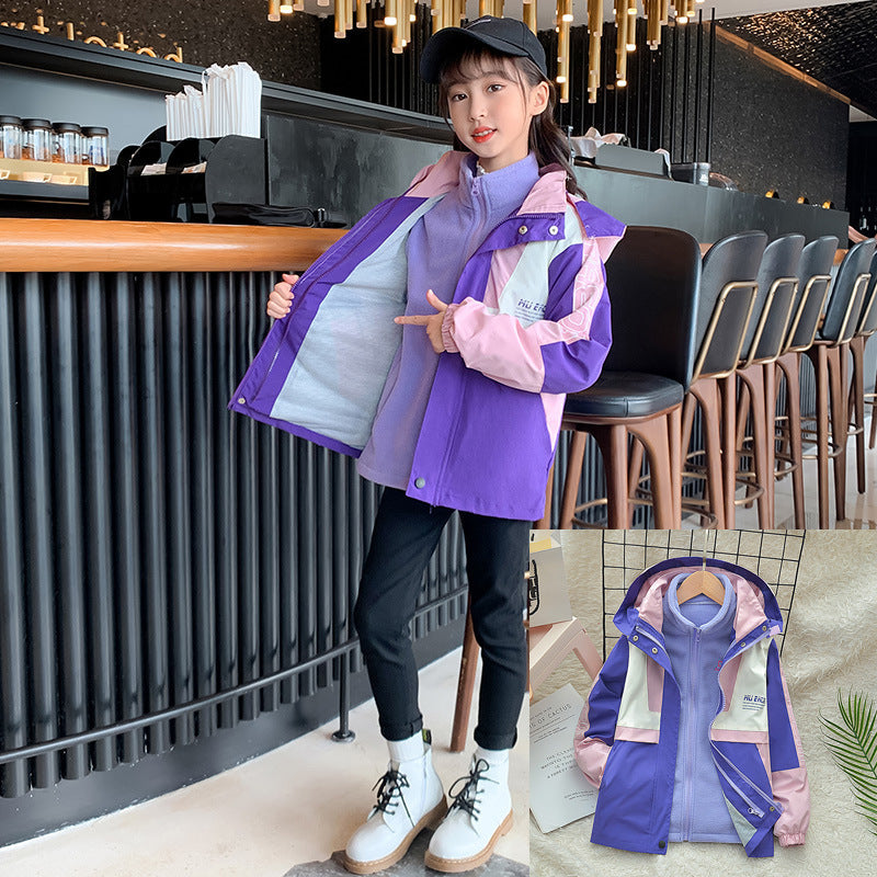 Girls' 3-in-1 Detachable Jacket  Thickened Autumn & Winter Coat