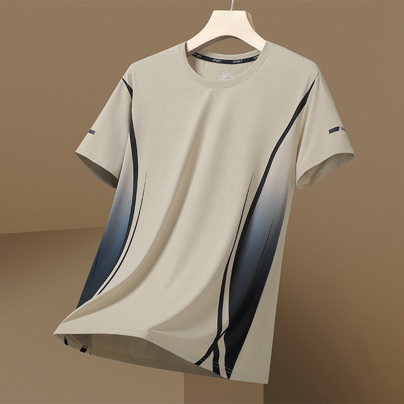 Men's Ice Silk Quick-Dry Sports T-Shirt  Breathable Summer Short Sleeve