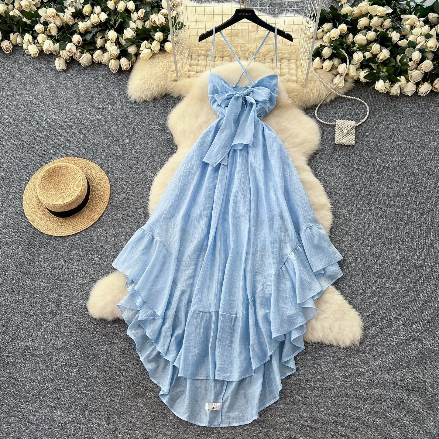 French Elegance Asymmetrical Halter Maxi Dress