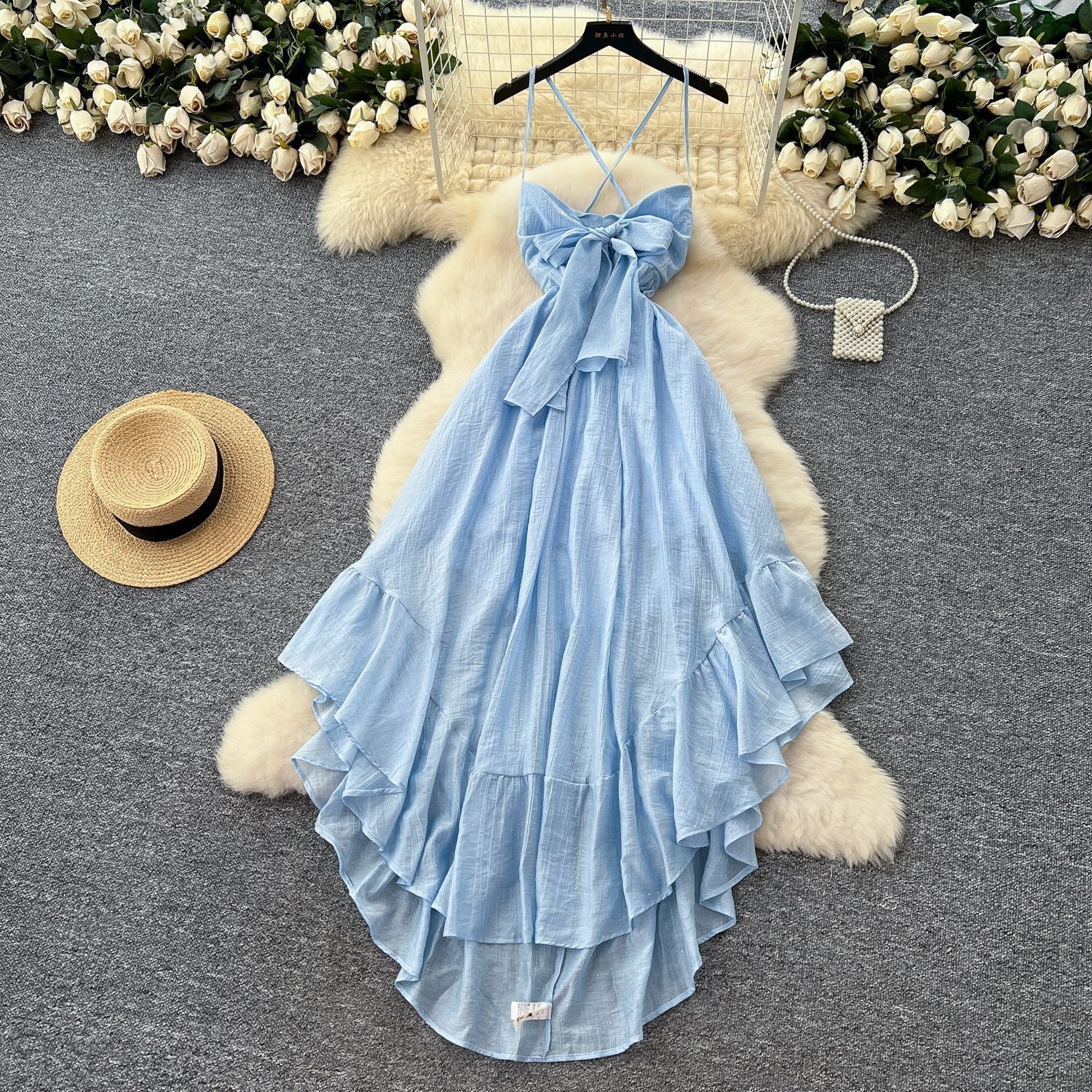 French Elegance Asymmetrical Halter Maxi Dress