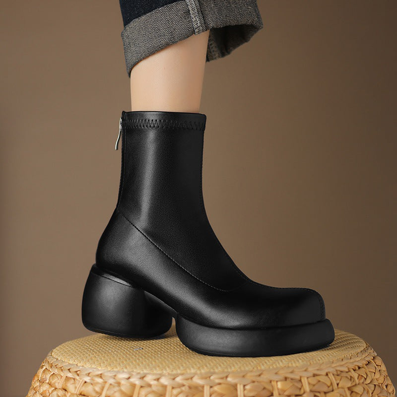 Women's Thick Sole & Heel Elastic Skinny Boots  High-Heeled, Simple Style