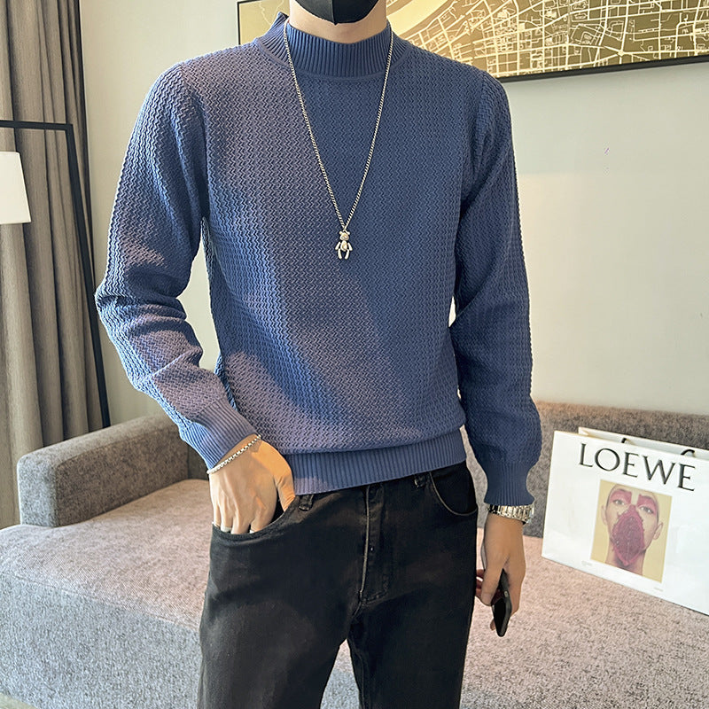 Men’s Solid Color Semi-Turtleneck Sweater