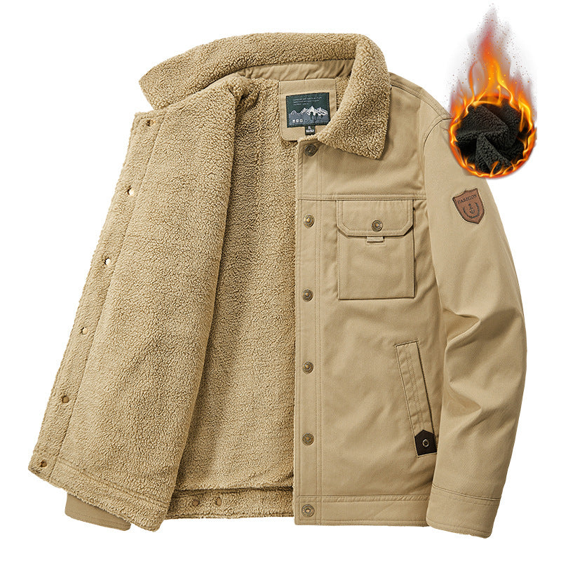 Mens Fall/Winter  Washed Cotton Fleece Lapel Jacket