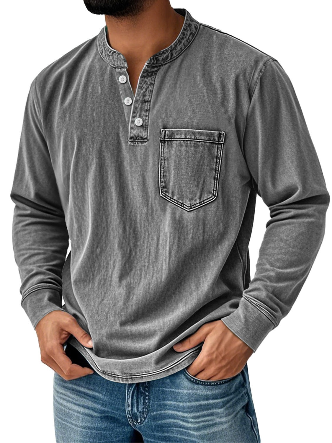 Mens 3D Print Semi-Zip Long Sleeve Polo Shirt