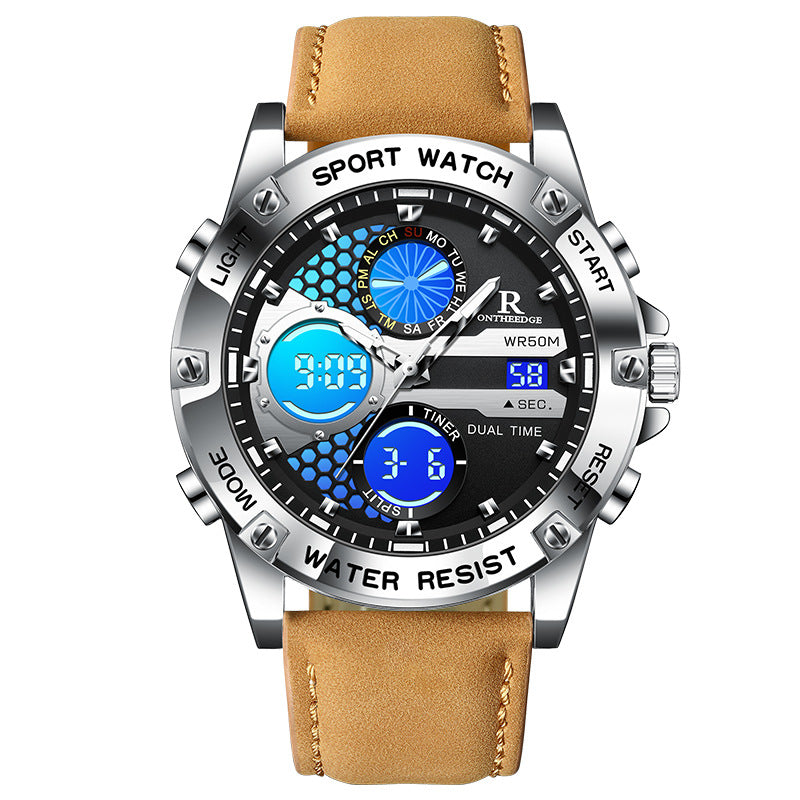 Men's Fashion Analog Digital Quartz Watch - Waterproof Leather Strap