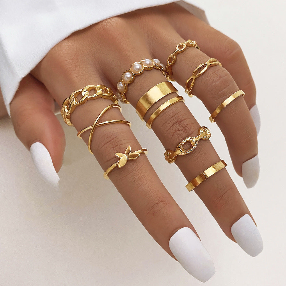 Butterfly ring opening multi-joint ring set 22 pieces love ring female design sense niche