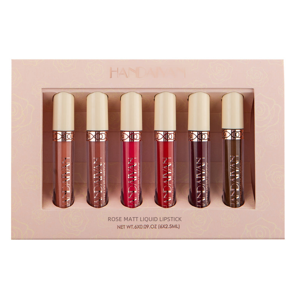 HANDAIYAN 6-Pack Matte Rose Lip Gloss Nude Lipstick, Non-stick Cup Velvet Lip Stain Set