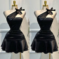 Sweet Bow Slanted Shoulder A-Line Dress
