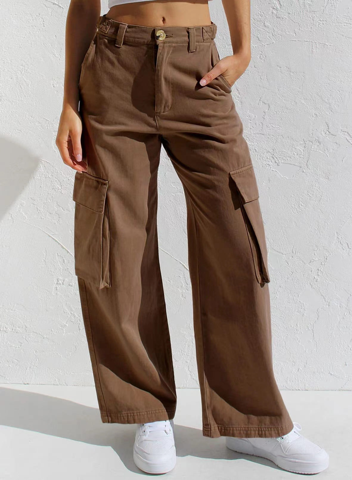 Multi-color straight pocket cargo trousers women