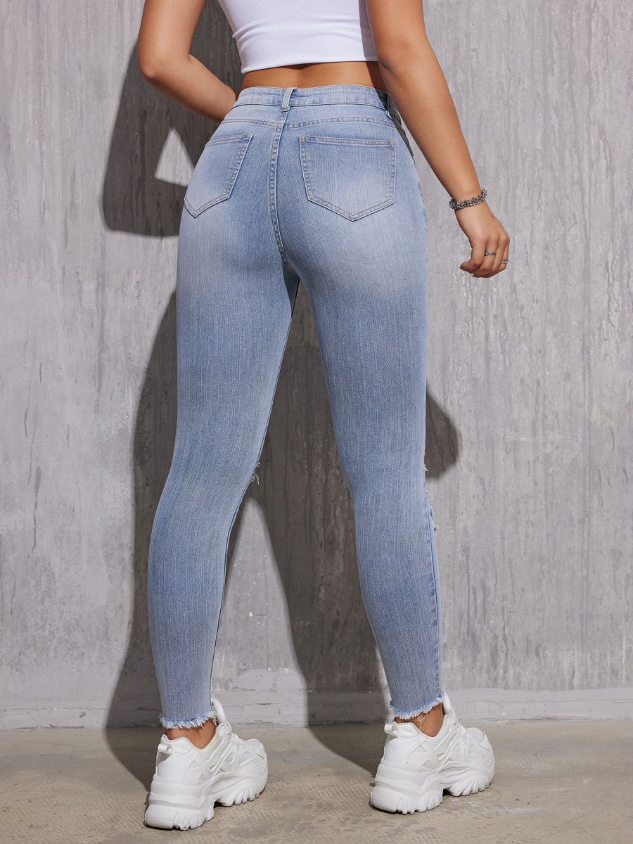 Stretch ripped small foot high waist pants