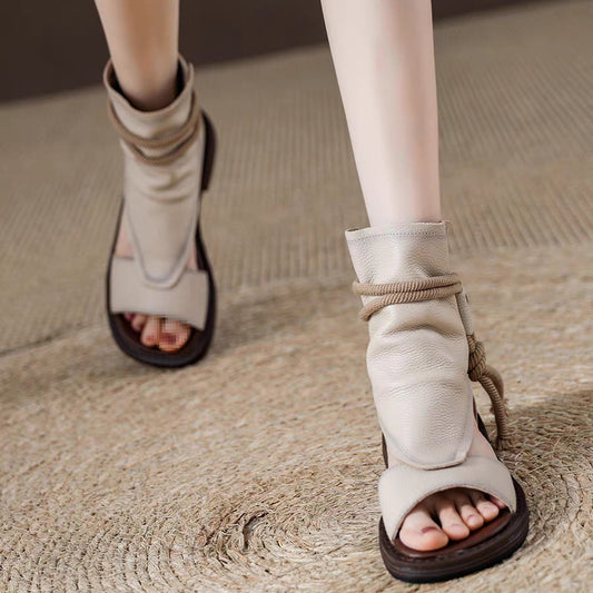Vintage Soft Leather Roman Sandals for Women