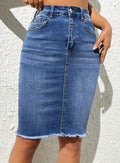 Stretch high-waisted frayed  hip skirt