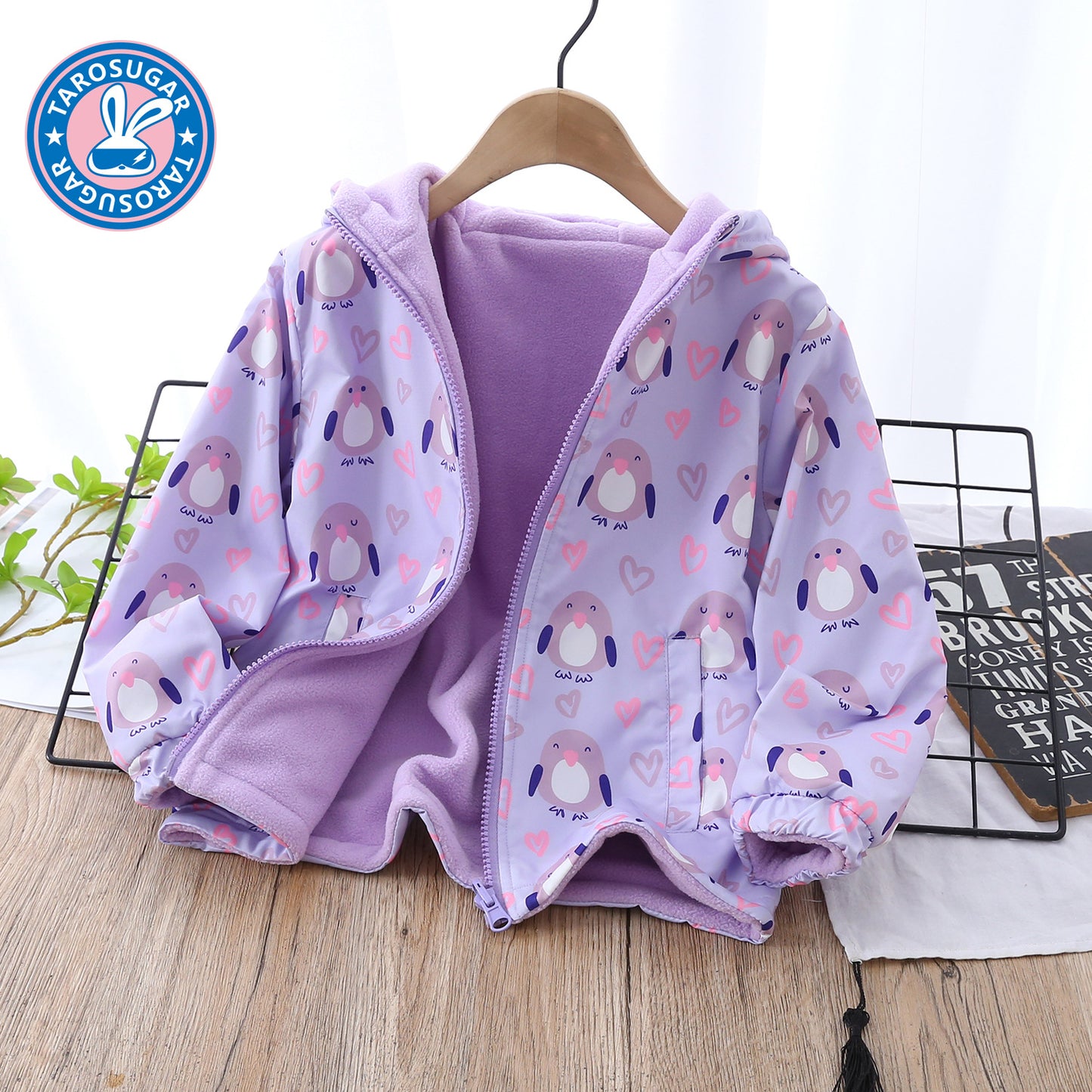 Reversible Girls' Hooded Polar Fleece Jacket  Thickened Winter Warmth (On Hand)