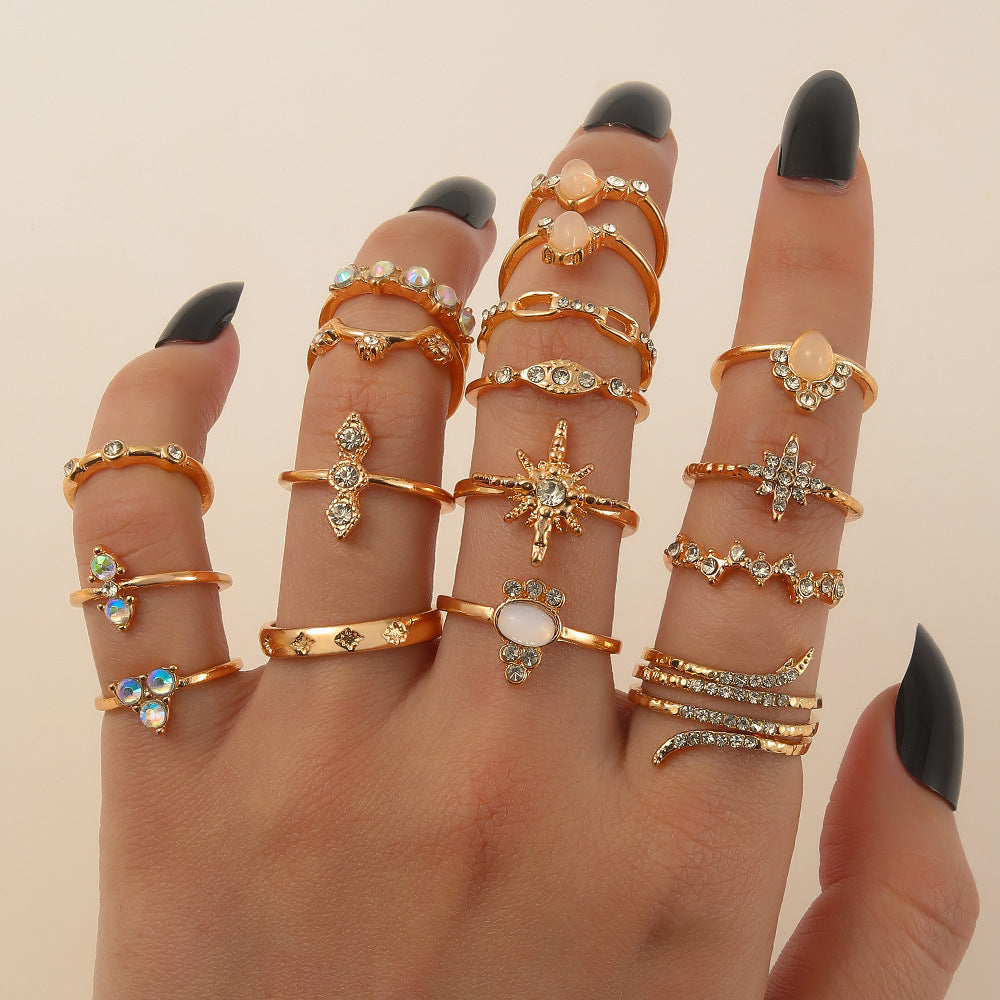 Butterfly ring opening multi-joint ring set 22 pieces love ring female design sense niche