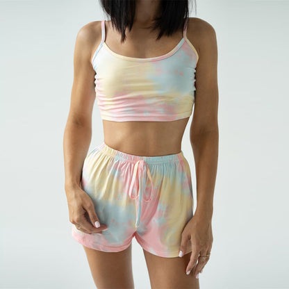 Summer shorts loungewear set soft drape butterfly print pajamas two-piece set
